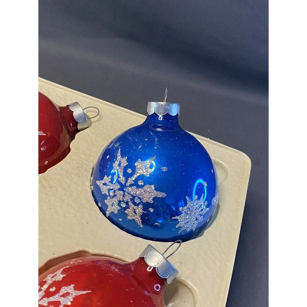 Vintage Snowflake Glass Ball Christmas Ornament Set Glitter Stencil Holiday Tree